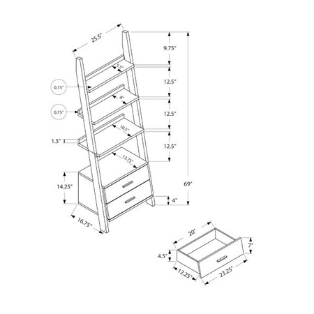 Monarch Specialties Bookshelf, Bookcase, Etagere, Ladder, 4 Tier, 69"H, Office, Bedroom, Laminate, Brown, Contemporary I 2542